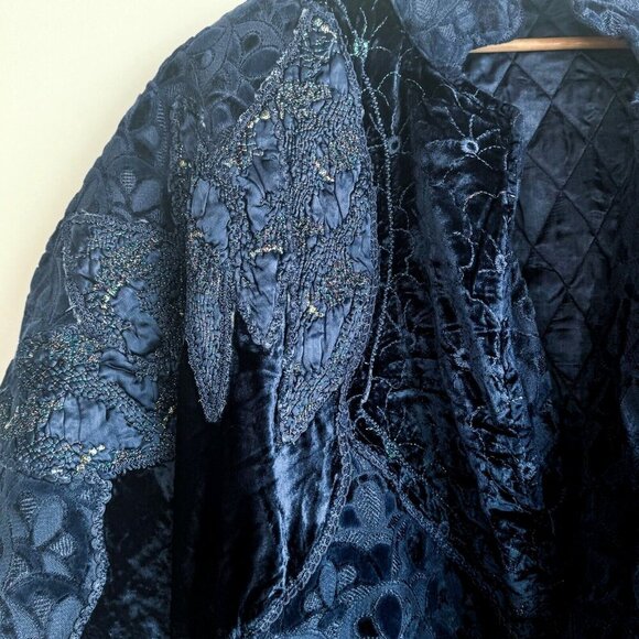Vintage O'Rocco Blue Velvet Embellished Embroidered Maximalist Jacket L - Picture 3 of 8